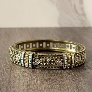Heidi Daus Art Deco Crystal Hinged Bangle Champagne Opalite Gold Tone
